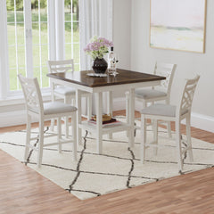 Brooks 5PC Counter Set with Table and 4 UPH Seat & Wood Back Chairs in Medium Brown & White – SKU D-16720-7-5CS3 | Elements