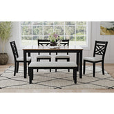 Brooks 6PC Dining Set with Table, 4 Wood Back and UPH Seat Chairs, and Bench in Medium Brown & Black – SKU D-16720-8-6DS3 | Elements