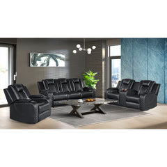 Carlo Power Motion Loveseat with Power Headrest, Console and LED in Pebble Black – SKU U-8900-8206-285PP | Elements