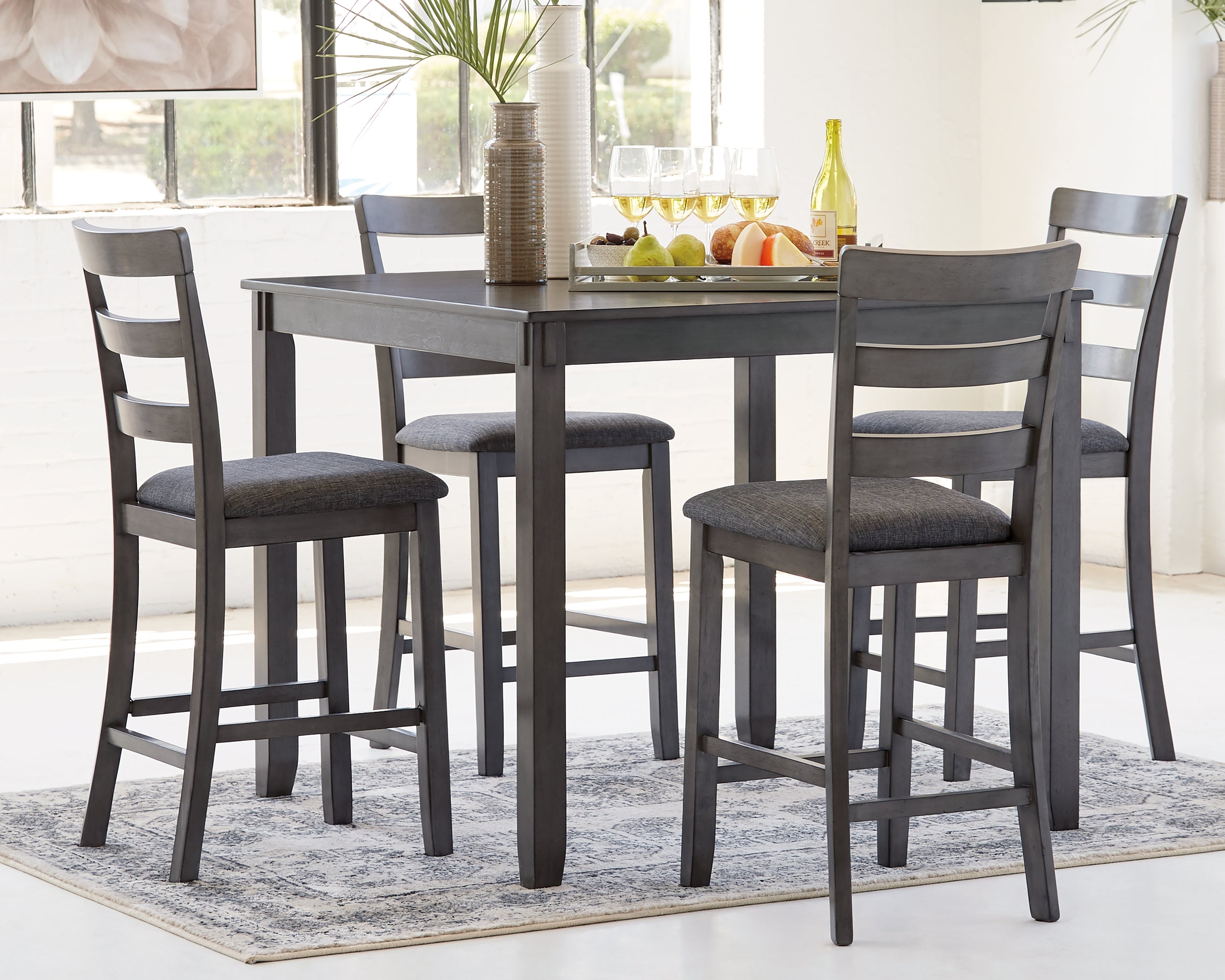 Hoover Furniture Outlet - Ashley Furniture - Bridson Counter Height Dining Table and Bar Stools (Set of 5) - Square Counter TBL Set (5/CN) - D383-223