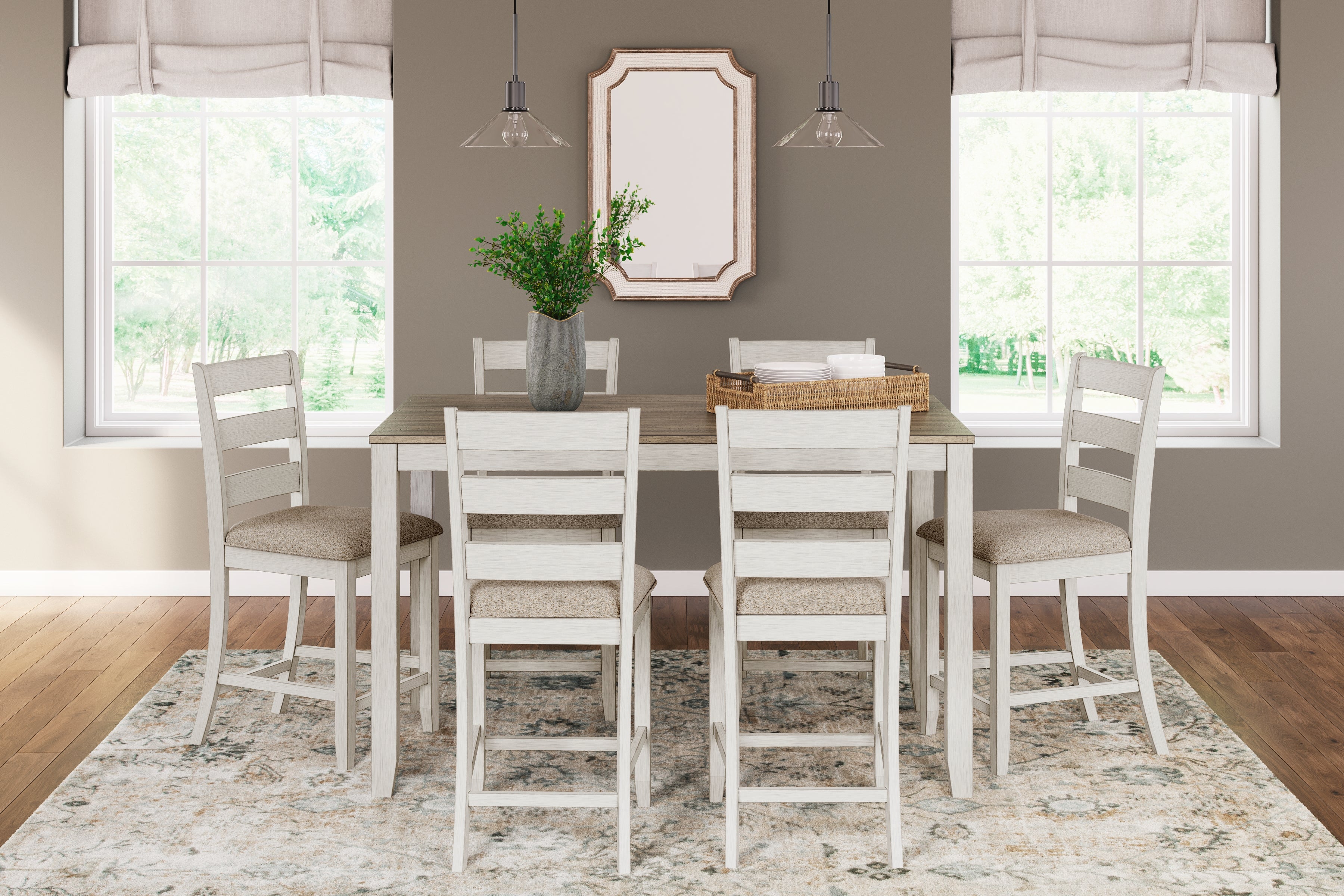 Hoover Furniture Outlet - Ashley Furniture - Skempton Counter Height Dining Table and Bar Stools (Set of 7) - RECT DRM Counter TBL Set(7/CN) - D394-423