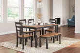 Hoover Furniture Outlet - Ashley Furniture - Gesthaven Dining Table with 4 Chairs and Bench (Set of 6) - Dining Room Table Set (6/CN) - D396-325