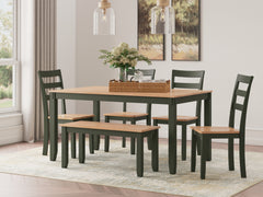 Hoover Furniture Outlet - Ashley Furniture - Gesthaven Dining Table with 4 Chairs and Bench (Set of 6) - Dining Room Table Set (6/CN) - D401-325