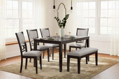 Hoover Furniture Outlet - Ashley Furniture - Langwest Dining Table and 4 Chairs and Bench (Set of 6) - Dining Room Table Set (6/CN) - D422-325