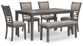 Hoover Furniture Outlet - Ashley Furniture - Wrenning Dining Table and 4 Chairs and Bench (Set of 6) - Dining Room Table Set (6/CN) / Gray - D425-325