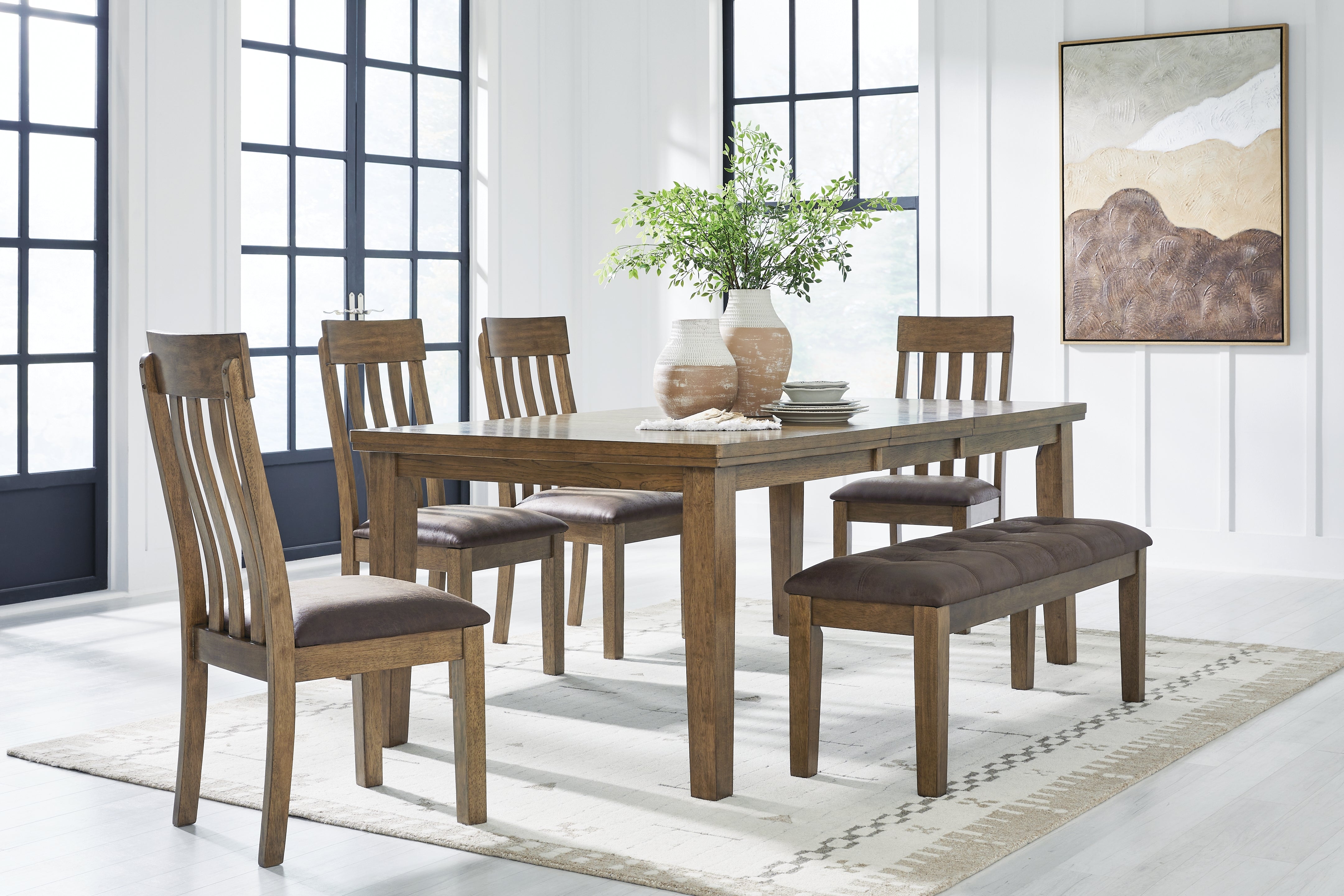 Hoover Furniture Outlet - Ashley Furniture - Urbinforte Extension Dining Table, 4 Chairs and Bench - Extension Dining Table, 4 Chairs and Bench - PCD592D2