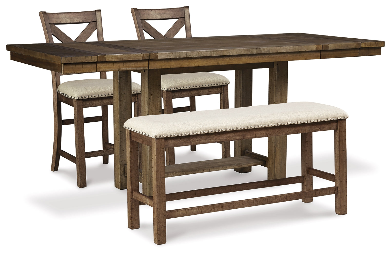 Hoover Furniture Outlet - Ashley Furniture - Moriville Counter Height Dining Table and 2 Barstools and Bench - Counter Height Dining Table and 2 Barstools and Bench - D631D9