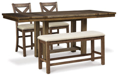 Hoover Furniture Outlet - Ashley Furniture - Moriville Counter Height Dining Table and 2 Barstools and Bench - Counter Height Dining Table and 2 Barstools and Bench - D631D9