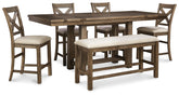 Hoover Furniture Outlet - Ashley Furniture - Moriville Counter Height Dining Table with 4 Barstools and Bench - Counter Height Dining Table with 4 Barstools and Bench - D631D3