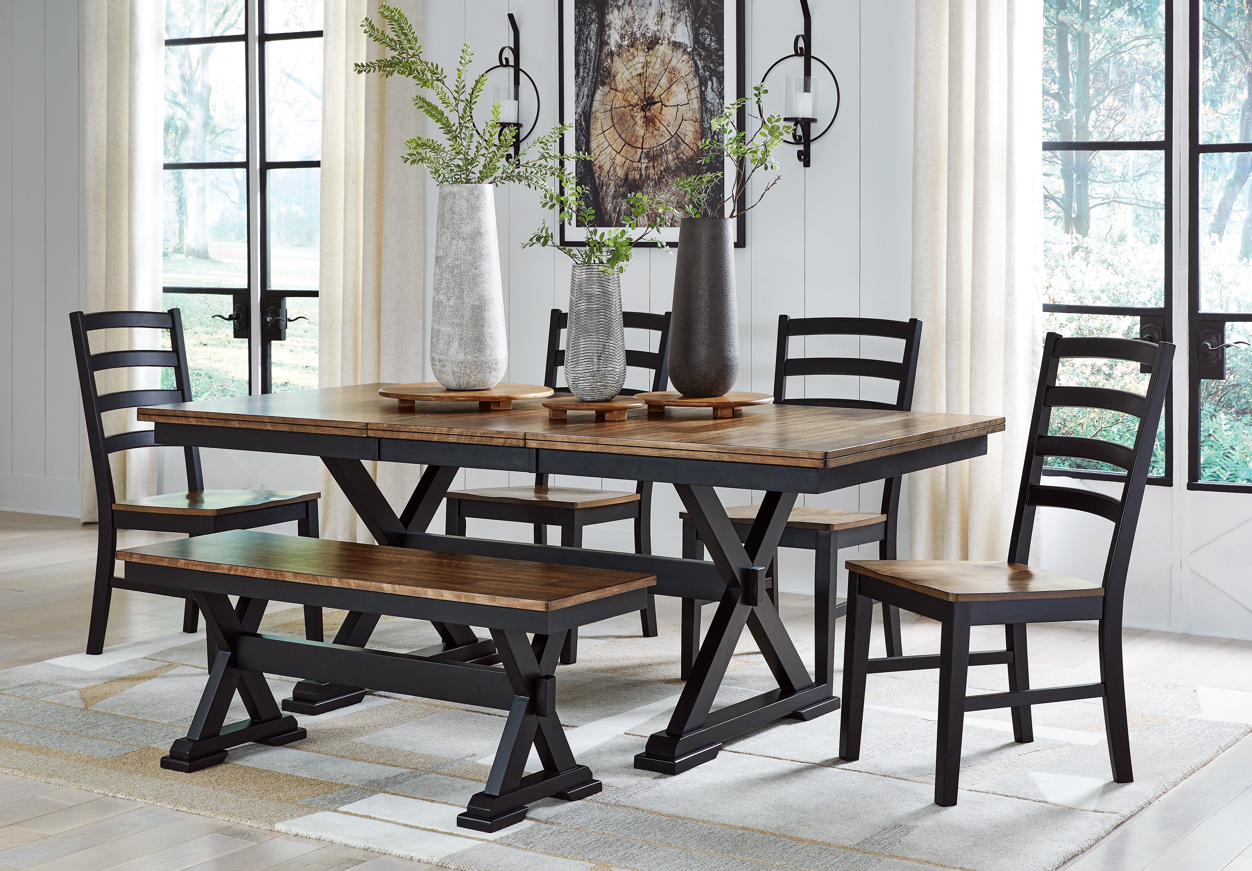 Hoover Furniture Outlet - Ashley Furniture - Wildenauer Dining Table, 4 Chairs and Bench - Dining Table, 4 Chairs and Bench - D634D2