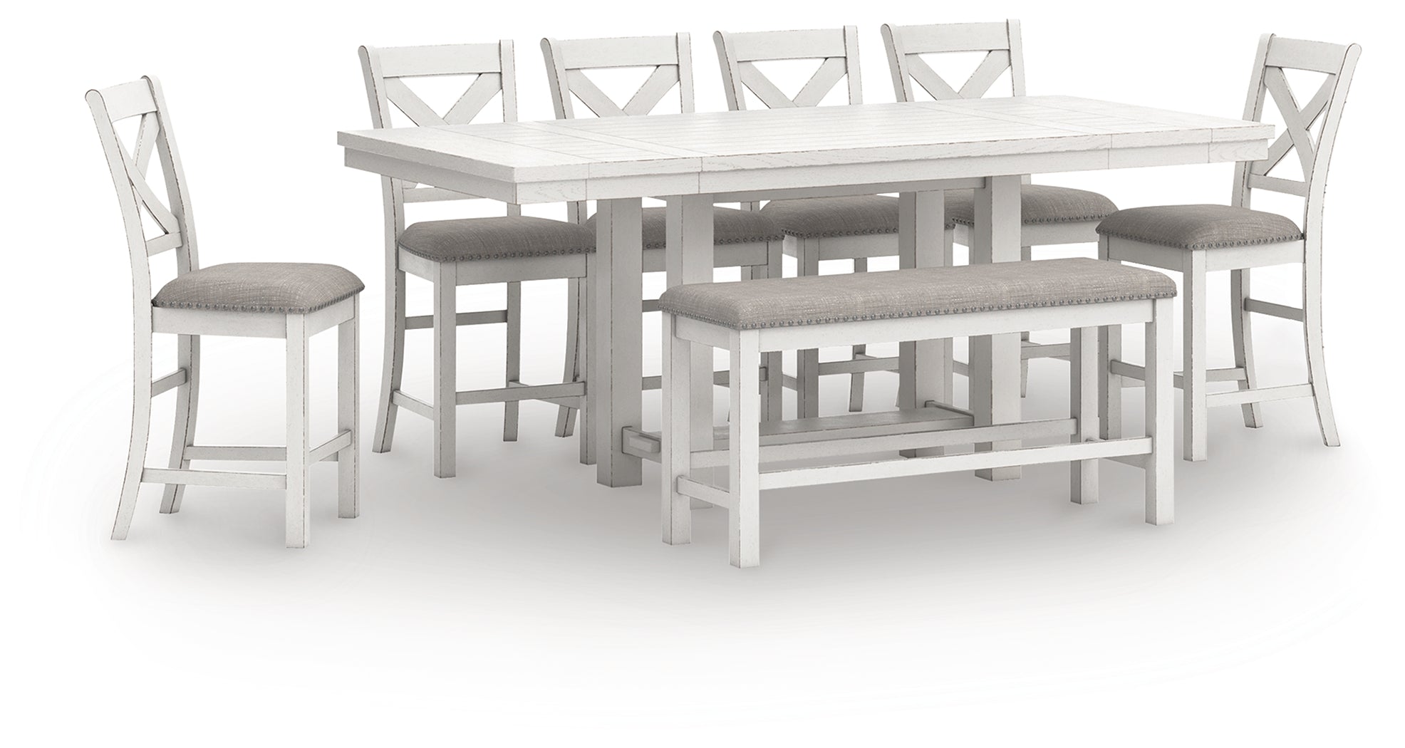 Hoover Furniture Outlet - Ashley Furniture - Robbinsdale Counter Height Extension Dining Table, 6 Barstools and Bench - Counter Height Extension Dining Table, 6 Barstools and Bench - D642D10