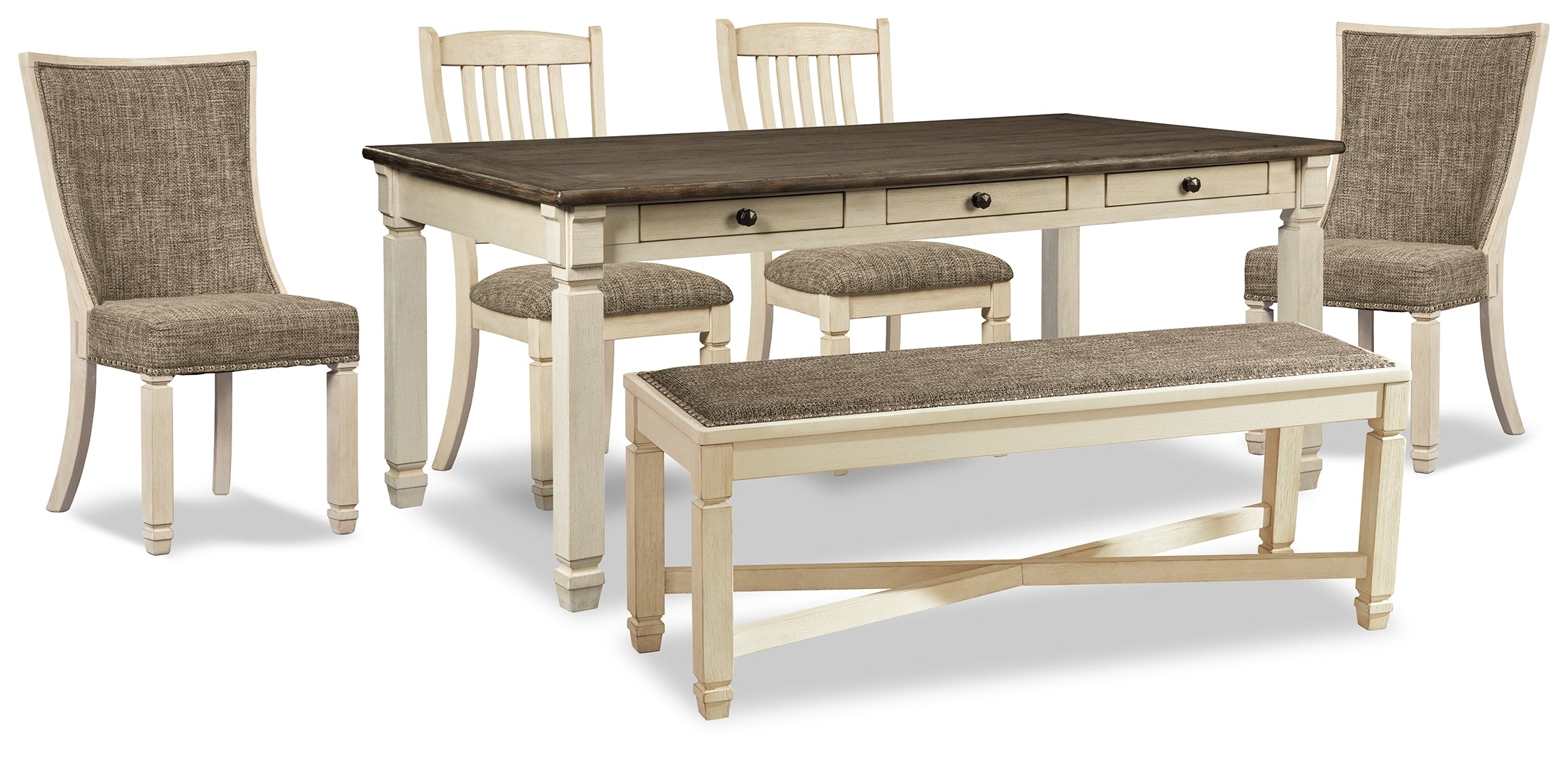 Hoover Furniture Outlet - Ashley Furniture - Bolanburg Dining Table, 4 Chairs and Bench - Dining Table, 4 Chairs and Bench - D647D34