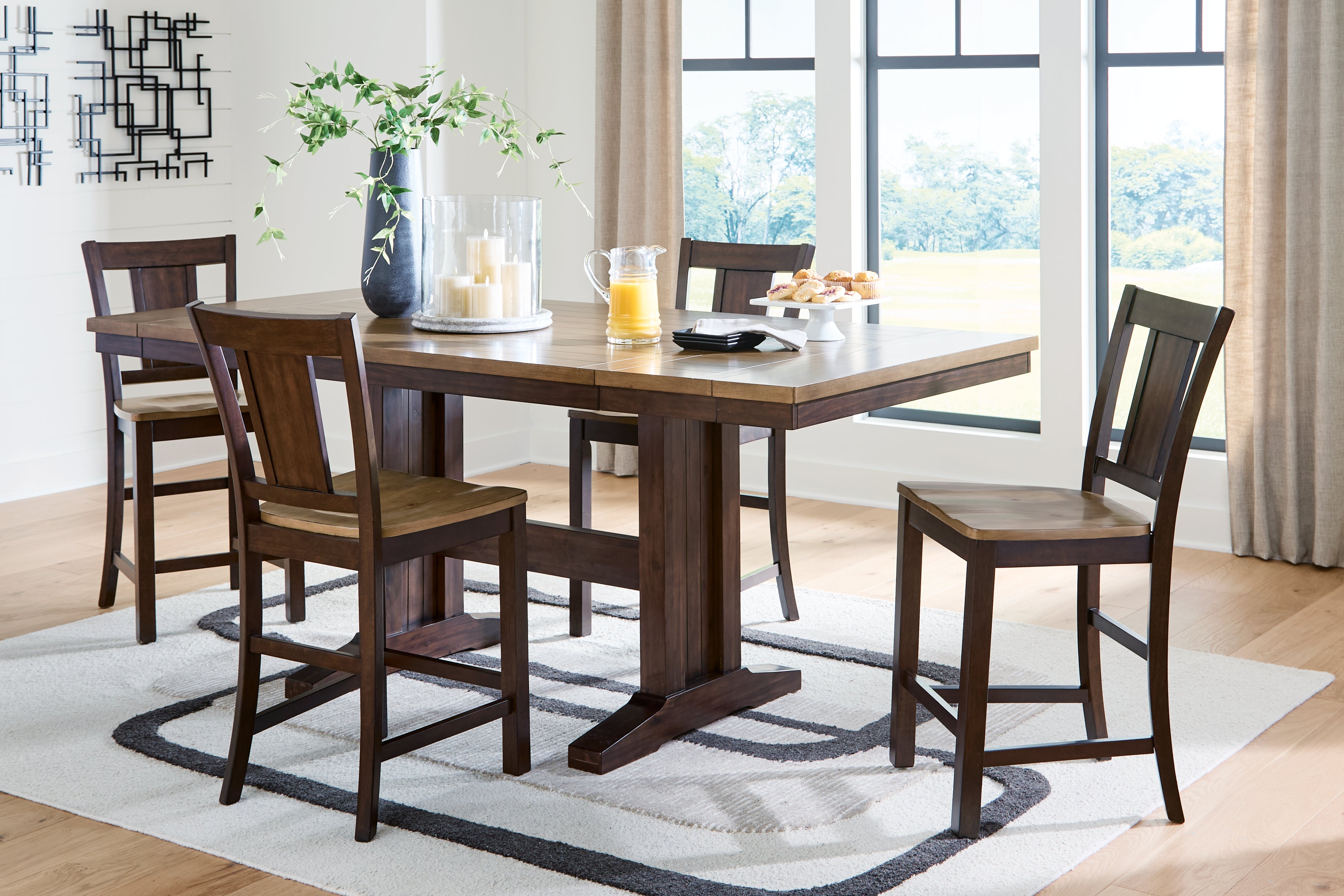 Hoover Furniture Outlet - Ashley Furniture - Rylandeen Counter Height Extension Dining Table and 4 Barstools - Counter Height Extension Dining Table and 4 Barstools - PCD651D3