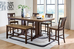 Hoover Furniture Outlet - Ashley Furniture - Rylandeen Counter Height Extension Dining Table 4 Barstools and Bench - Counter Height Extension Dining Table 4 Barstools and Bench - PCD651D4