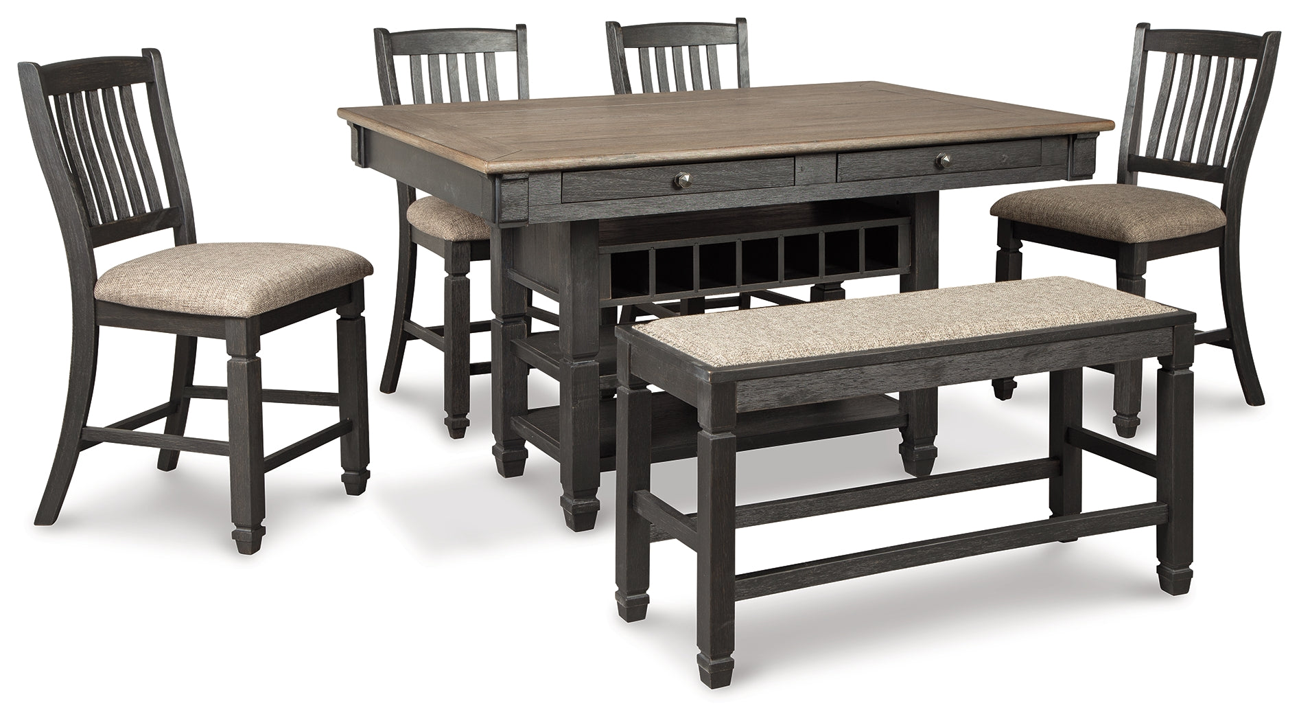 Hoover Furniture Outlet - Ashley Furniture - Tyler Creek Counter Height Dining Table and 4 Barstools and Bench - Counter Height Dining Table and 4 Barstools and Bench - D736D8