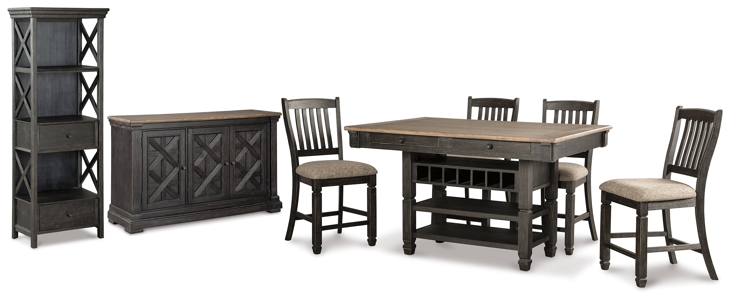 Hoover Furniture Outlet - Ashley Furniture - Tyler Creek Counter Height Table with 4 Barstools, Server and Display Cabinet - Counter Height Table with 4 Barstools, Server and Display Cabinet - D736D13