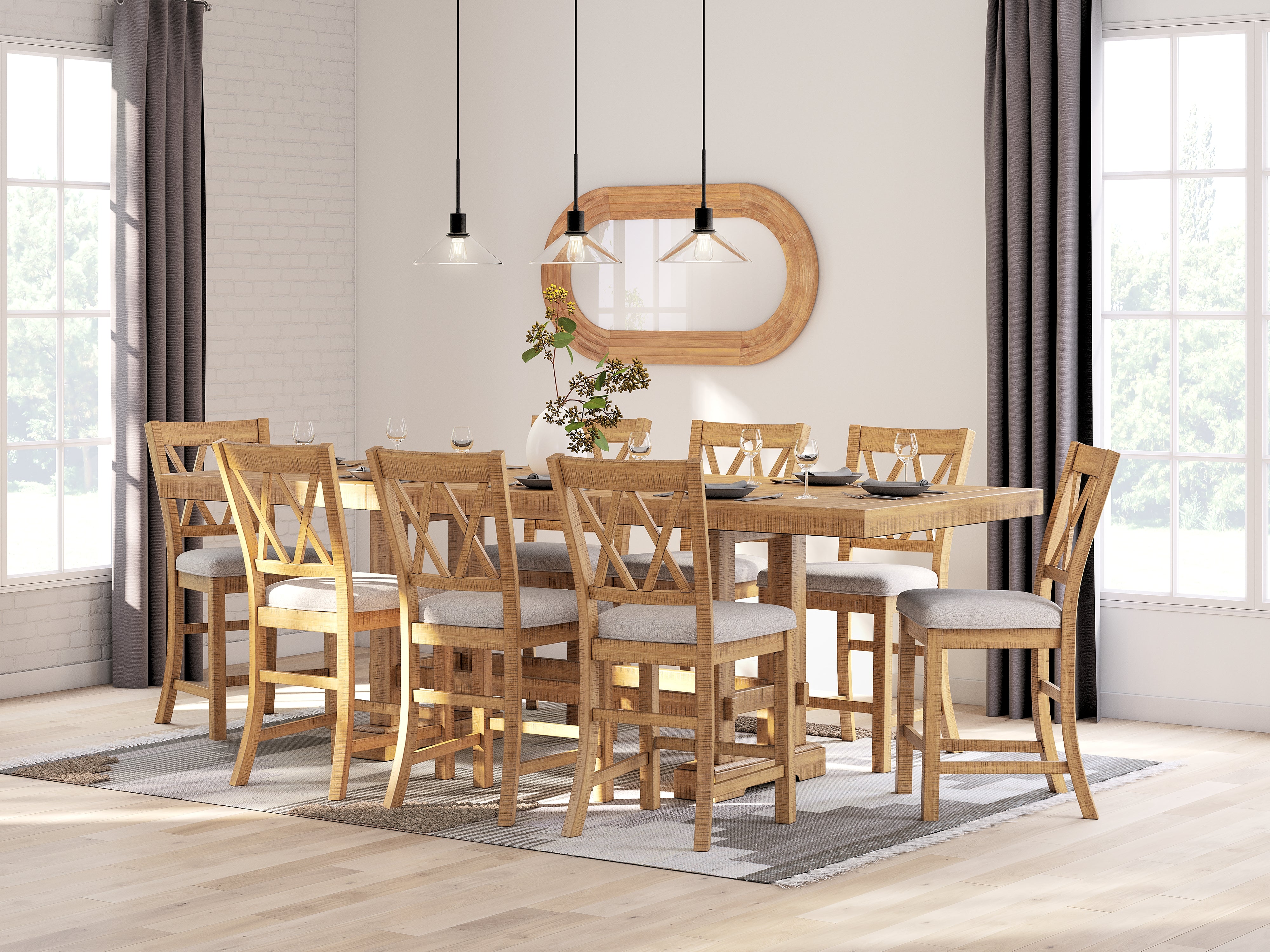 Hoover Furniture Outlet - Ashley Furniture - Havonplane Counter Height Dining Table and 8 Barstools - Counter Height Dining Table and 8 Barstools - D773D4