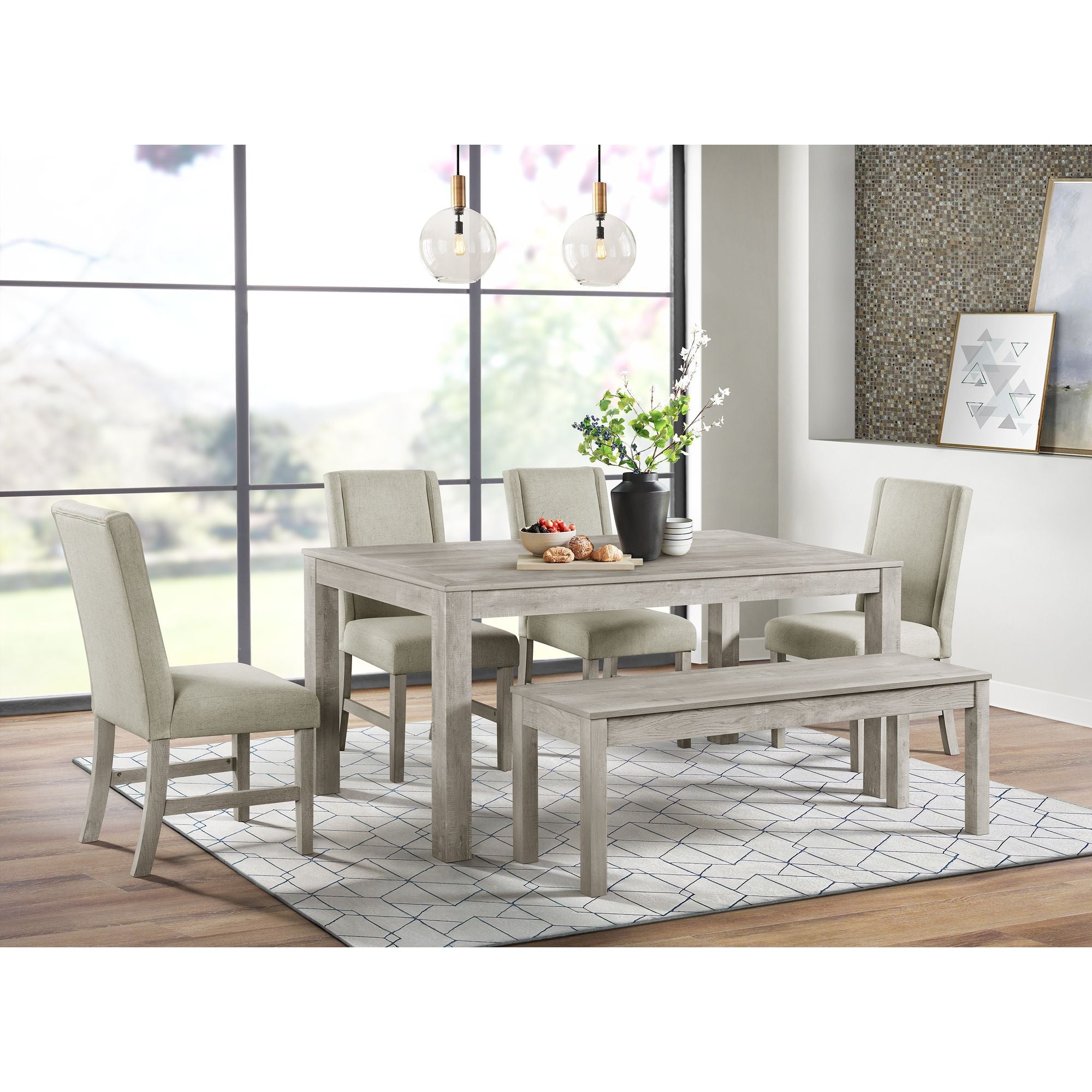 Eleanor Dining Bench in White – SKU D-6460-3-BN | Elements