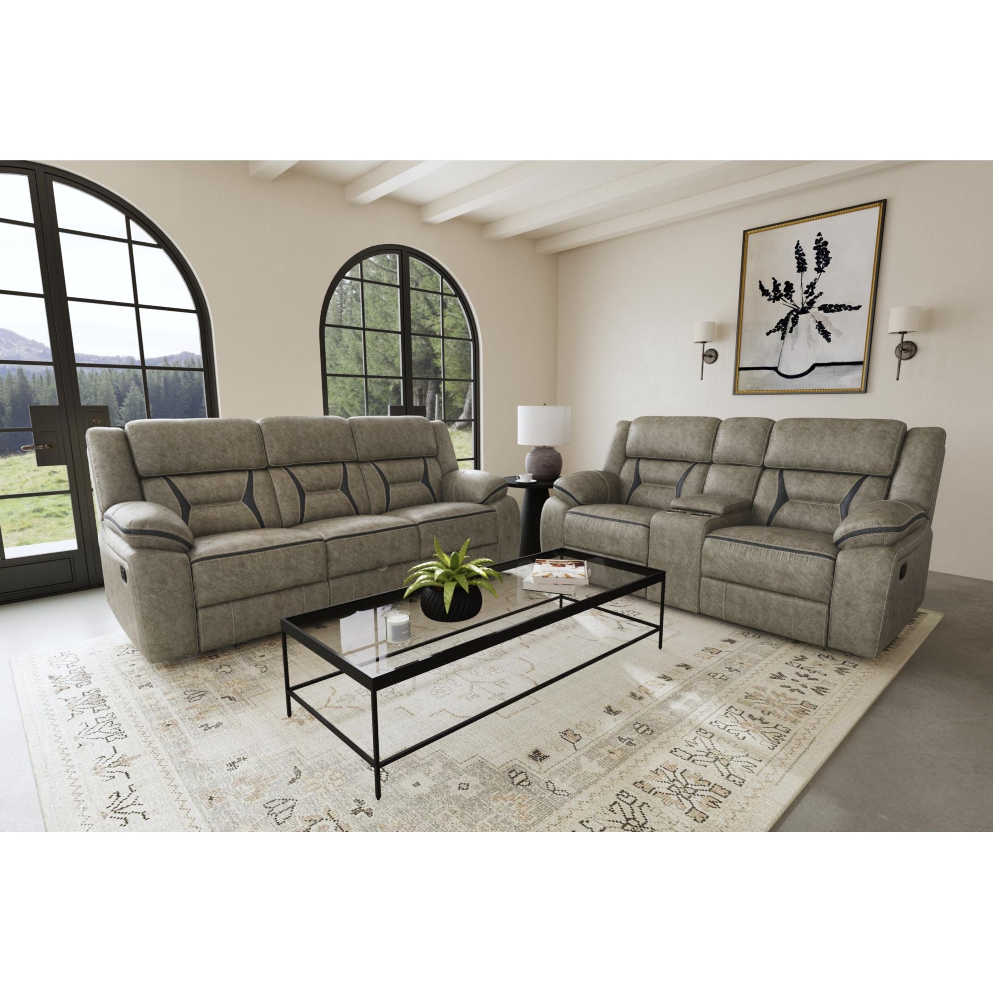 Engage Motion Loveseat with Console in Corral Grey – SKU U-8490-9760-285 | Elements