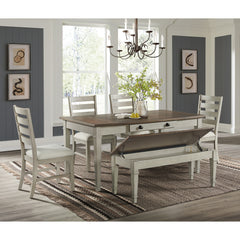 Farm Life Rectangular Dining Table in Medium Brown and Washed Stone