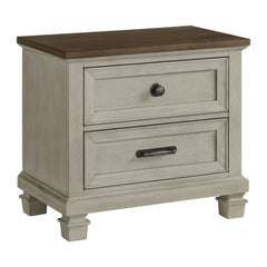 Farm Life 2-Drawer Nightstand with USB in Medium Brown and Washed Stone