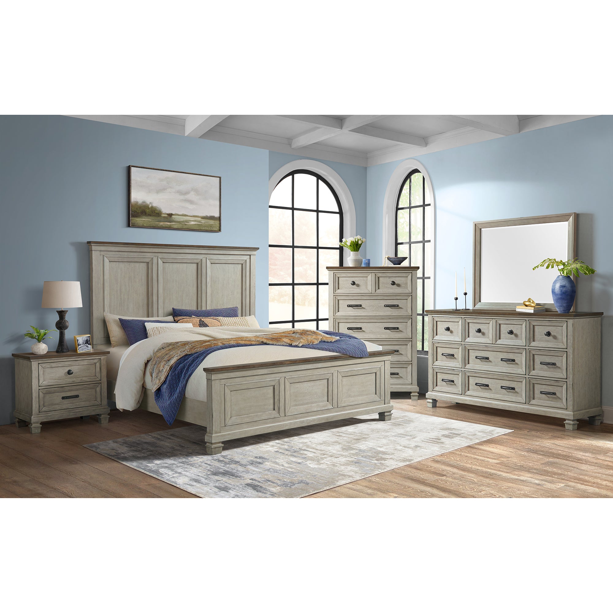 Farmington 9-Drawer Dresser in Medium Brown and Washed Stone – SKU B-9890-7-DR | Elements