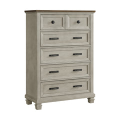 Farm Life 5-Drawer Chest in Medium Brown and Washed Stone