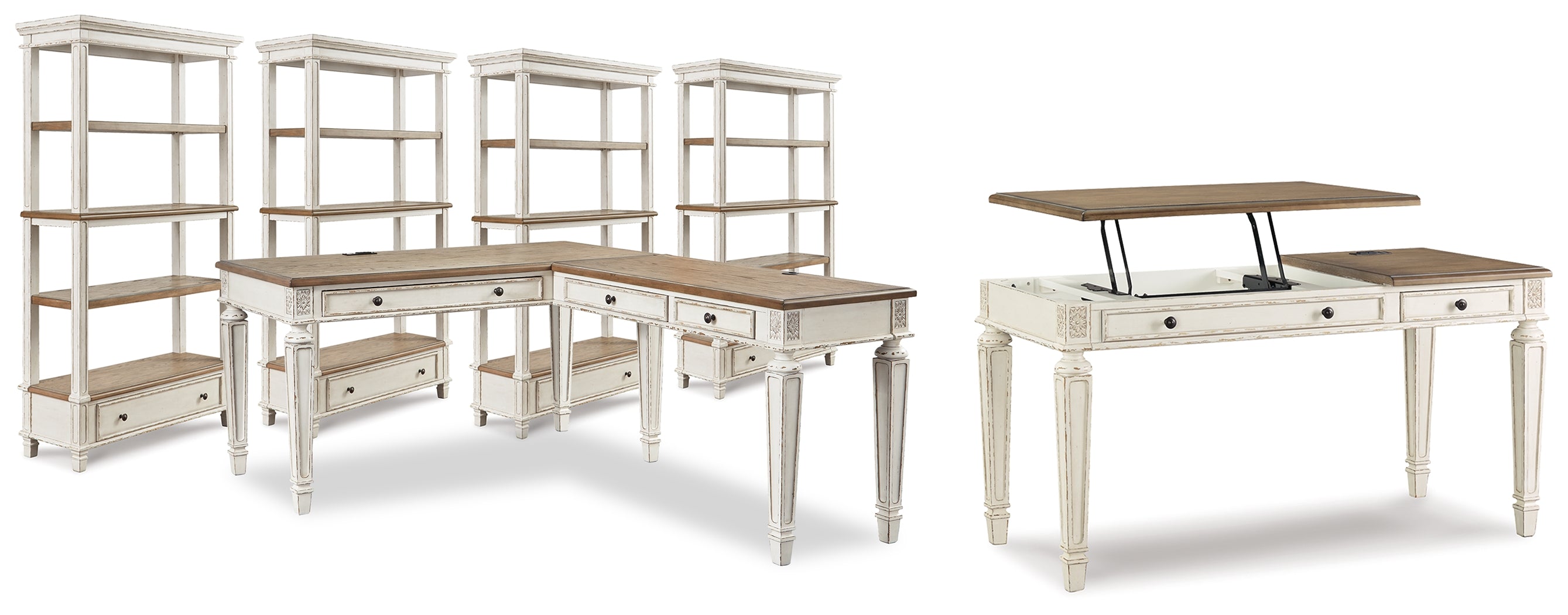 Hoover Furniture Outlet - Ashley Furniture - Realyn Lift-top Desk, L-shaped Desk and 4 Bookcases - Lift-top Desk, L-shaped Desk and 4 Bookcases - H743H4