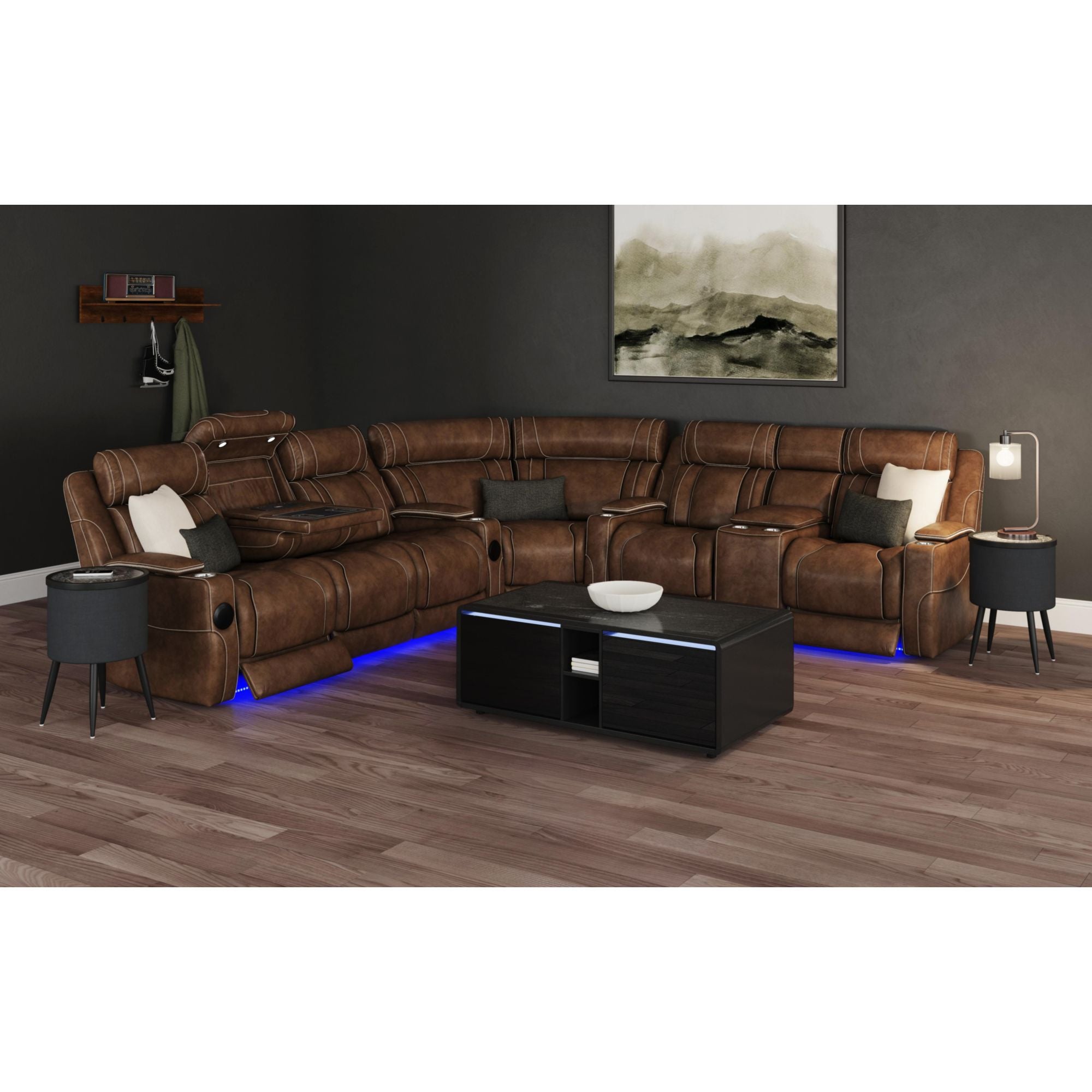 Halo Round Smart End Table in Black – SKU T-18400-8-RETS | Elements