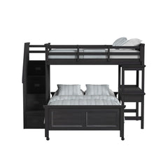 Hampton Kids Twin Over Full Loft with Staircase and Desk with Speaker in Charcoal