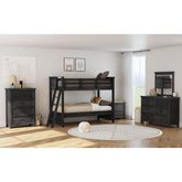 Hampton Kids Twin Over Twin Bunk with Ladder in Charcoal – SKU Y-15760-8-B1 | Elements