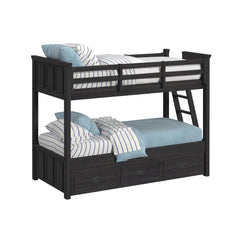 Hampton Kids Twin Over Twin Bunk with Ladder and Trundle in Charcoal
