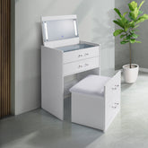 Irvine Mini Dressing Table with Stool, LED and USB in Glossy White – SKU V-13260-7-VNSP | Elements