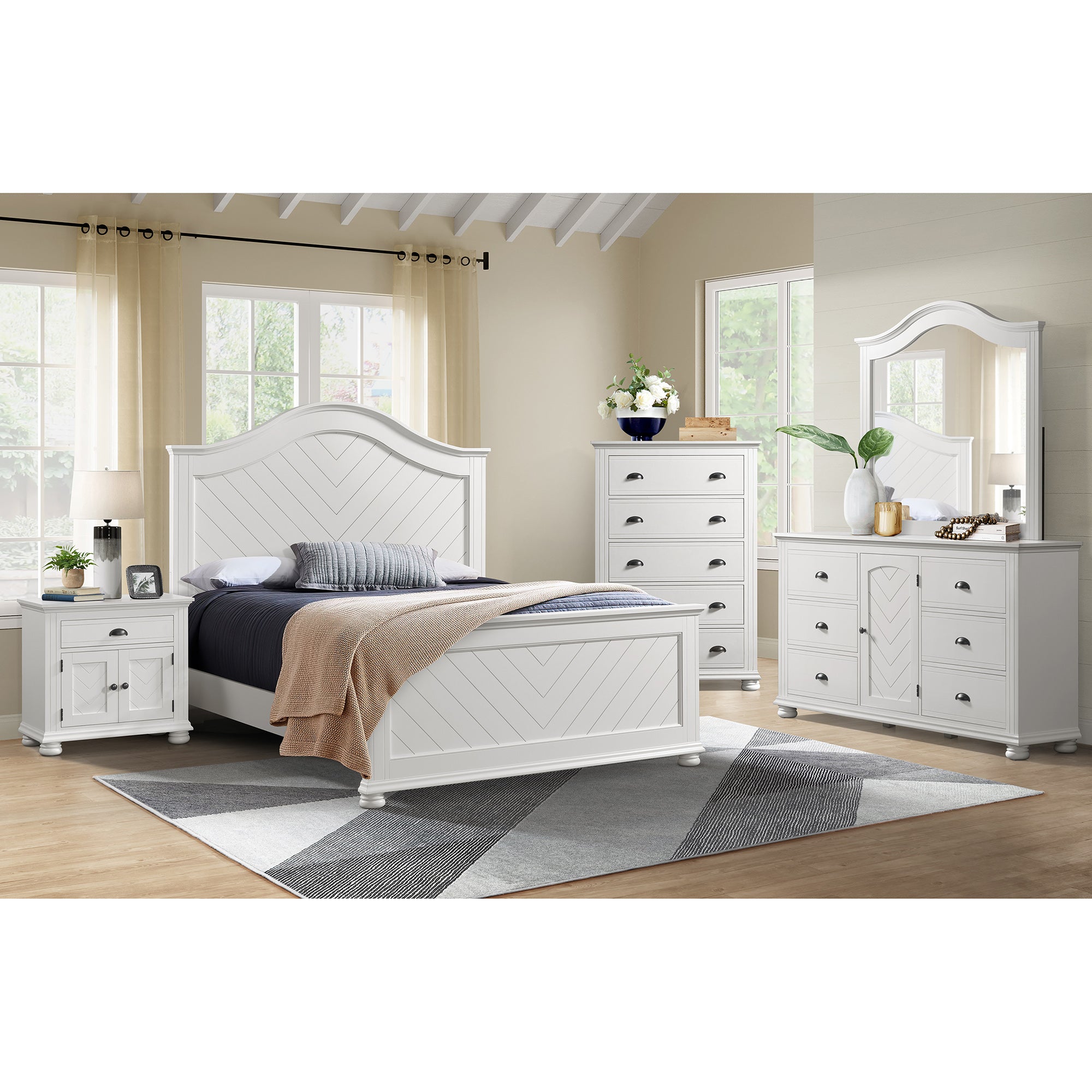 Kona Queen Panel Bed in White – SKU B-9340-7-QB | Elements