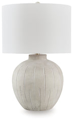 Hoover Furniture Outlet - Ashley Furniture - Calbert Table Lamp - Poly Table Lamp (1/CN) / Warm Gray - L235824