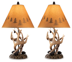 Hoover Furniture Outlet - Ashley Furniture - Derek Table Lamp (Set of 2) - Poly Table Lamp (Set of 2) / Brown - L316984