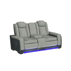 Easy Comfort Power Motion Loveseat with Power Headrest, Led, and Console in Rocky Cement/Charcoal