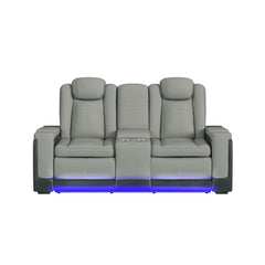 Easy Comfort Power Motion Loveseat with Power Headrest, Led, and Console in Rocky Cement/Charcoal