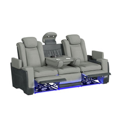 Easy Comfort Power Motion Sofa with Power Headrest, Led, DDT, reading light and PWS in Rocky Cement/Charcoal