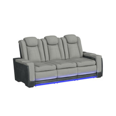 Easy Comfort Power Motion Sofa with Power Headrest, Led, DDT, reading light and PWS in Rocky Cement/Charcoal
