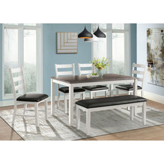 Martin 6 Pc Dining set (Table+ 4 + Bench) (Dark Brown Top - White Base) – SKU DMT7006DS | Elements
