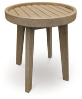 Hoover Furniture Outlet - Ashley Furniture - Marina Sun Outdoor End Table - Round End Table / Beige - PCP204-706