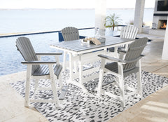 Hoover Furniture Outlet - Ashley Furniture - Transville Outdoor Counter Height Dining Table with 4 Barstools - Outdoor Counter Height Dining Table with 4 Barstools / Gray/White - P210P5