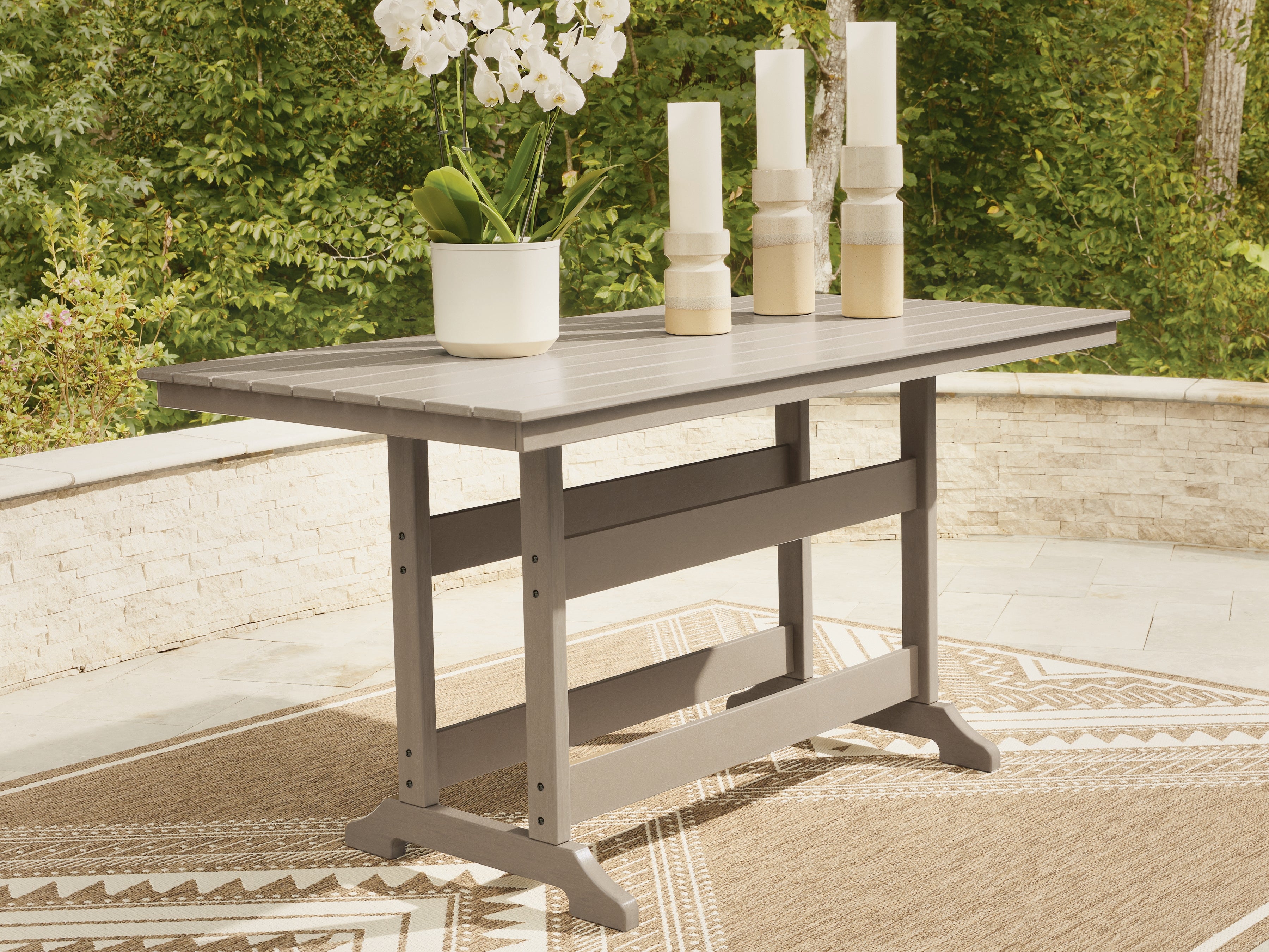 Hoover Furniture Outlet - Ashley Furniture - Seacliff Beach Outdoor Counter Height Dining Table - RECT COUNTER TABLE W/UMB OPT - PCP228-642
