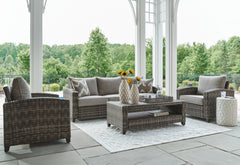 Hoover Furniture Outlet - Ashley Furniture - Oasis Court Outdoor Sofa/Chairs/Table Set (Set of 4) - Sofa/Chairs/Table Set (4/CN) - P335-081