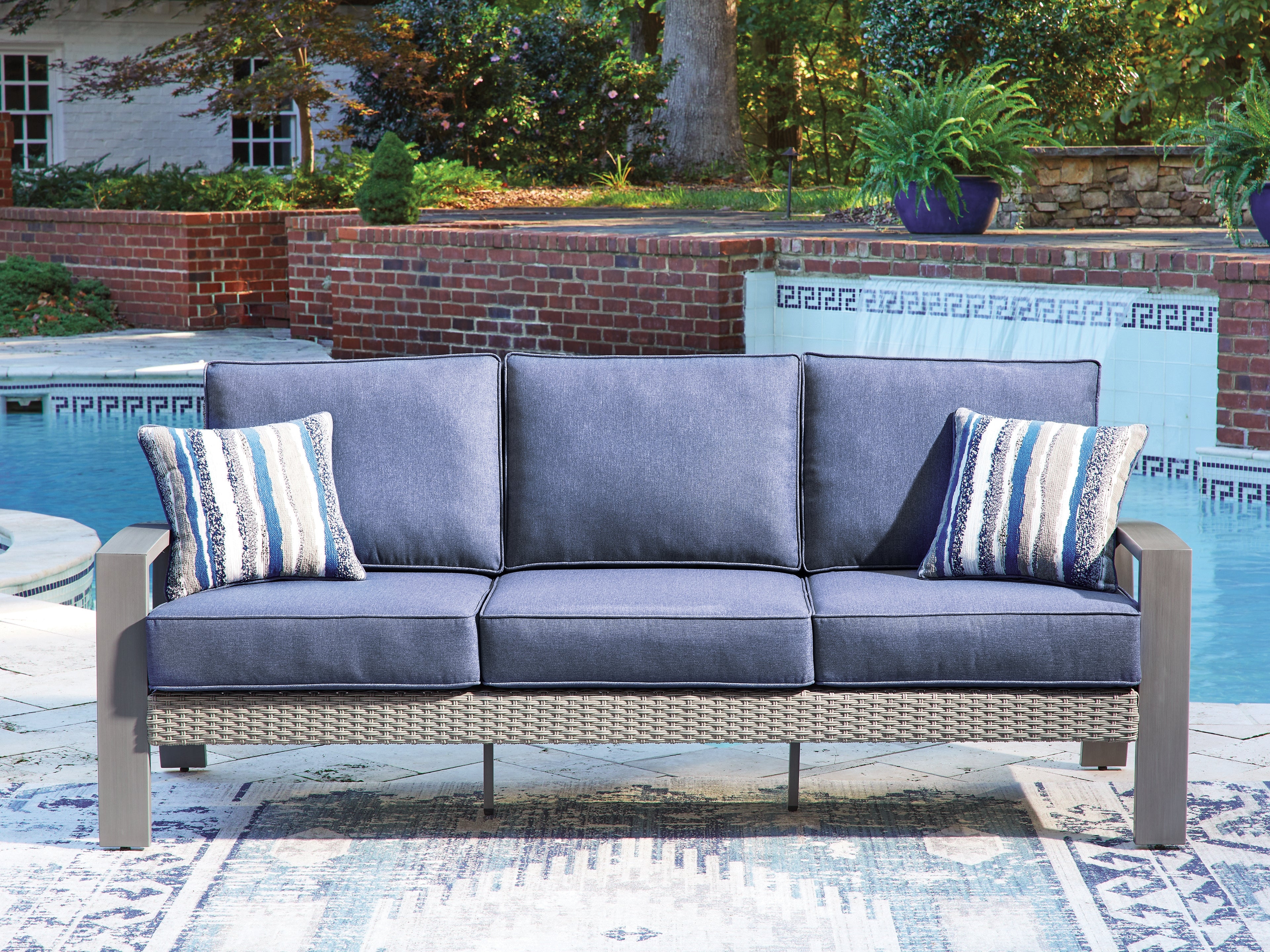 Hoover Furniture Outlet - Ashley Furniture - Half Moon Beach Outdoor Sofa with Cushion - Sofa with Cushion - PCP418-838