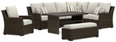 Hoover Furniture Outlet - Ashley Furniture - Brook Ranch Outdoor Sofa Sectional, Bench, Lounge Chair and Table - Outdoor Sofa Sectional, Bench, Lounge Chair and Table - P465P2
