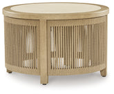 Hoover Furniture Outlet - Ashley Furniture - Spooners Cove Outdoor Coffee Table - Round Cocktail Table / Beige - PCP469-708
