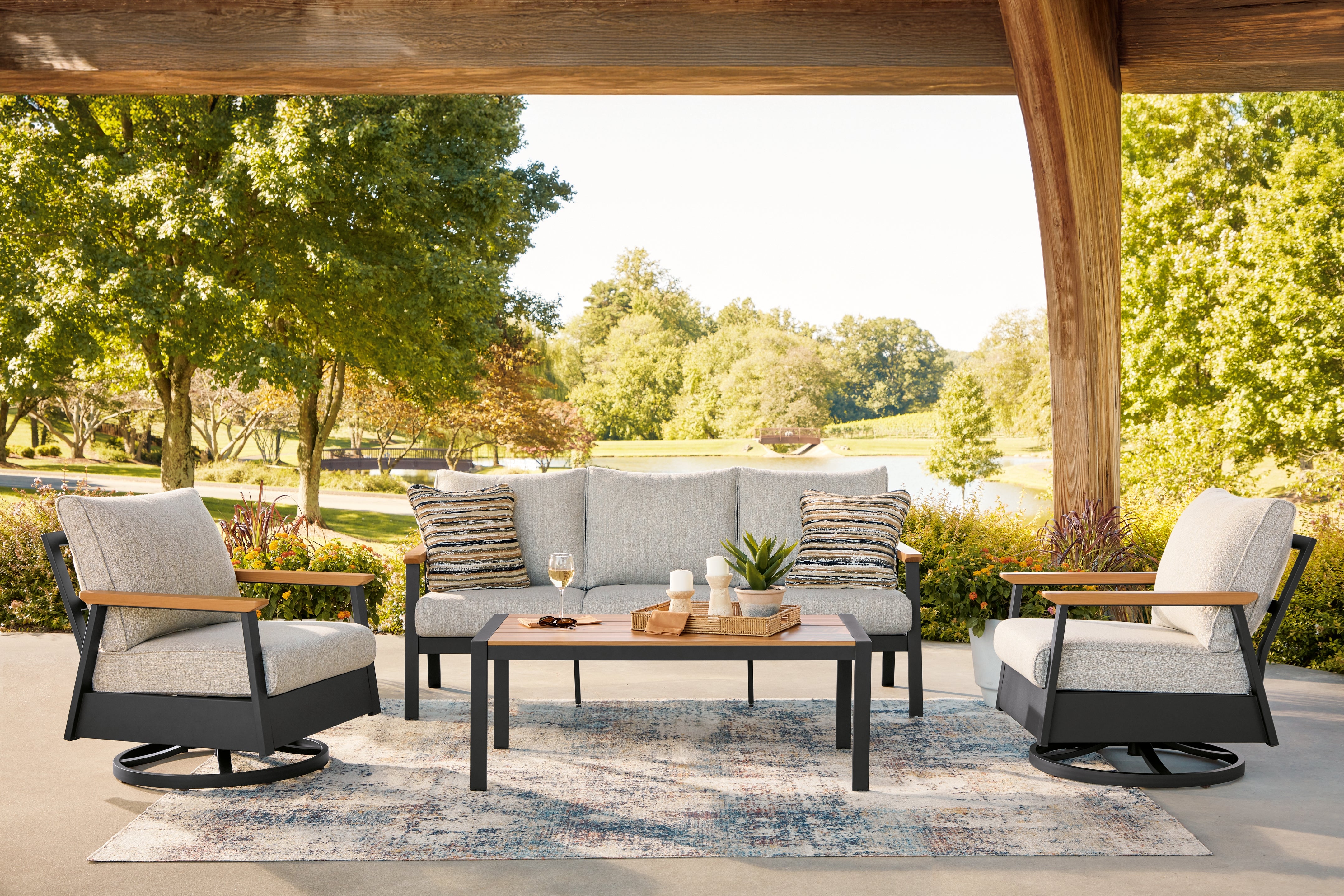 Hoover Furniture Outlet - Ashley Furniture - Carmel Highlands Outdoor Sofa/Chairs/Table (Set of 4) - Sofa/Chairs/Table Set (4/CN) - PCP513-081
