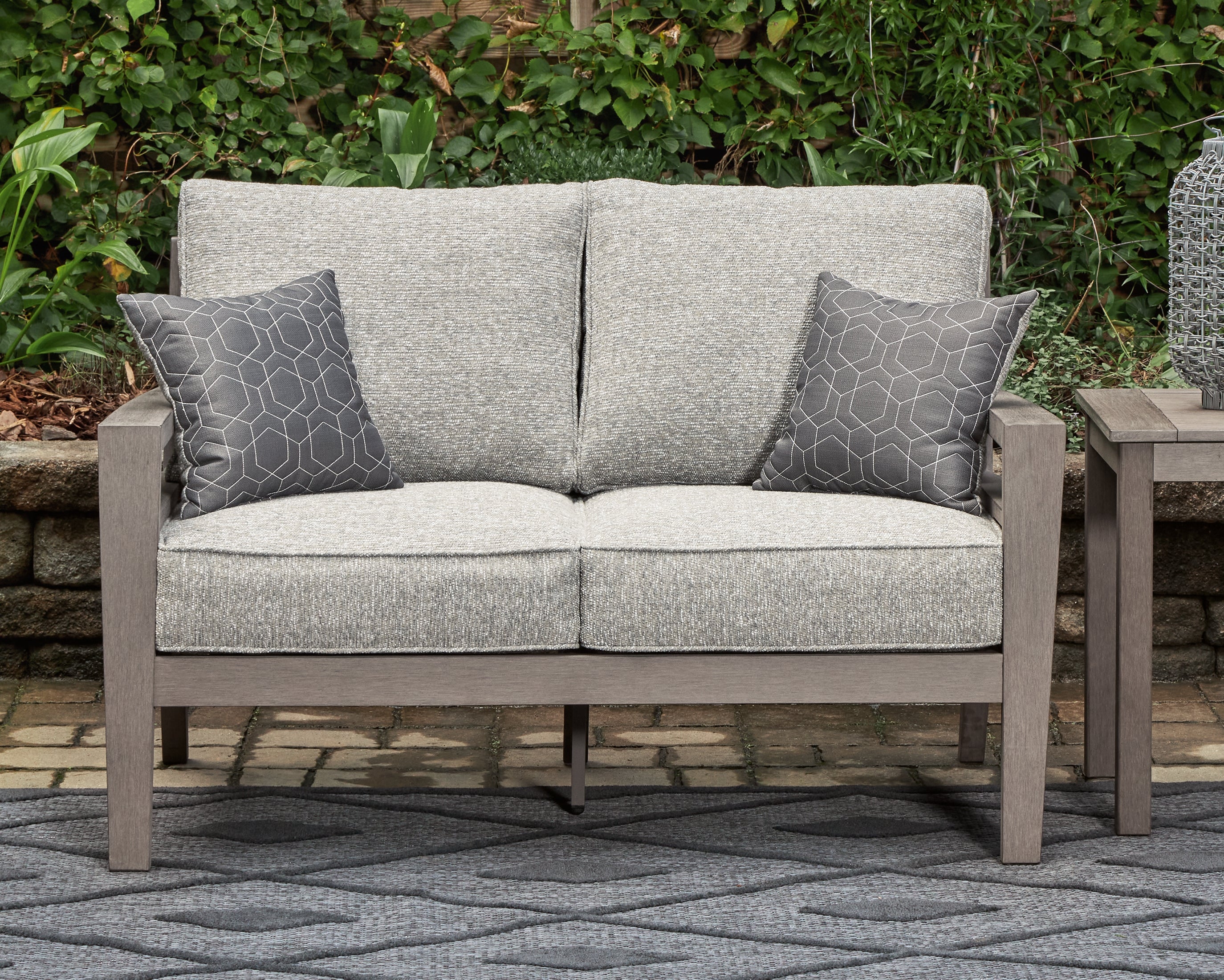 Hoover Furniture Outlet - Ashley Furniture - Hillside Barn Outdoor Loveseat with Cushion - Loveseat w/Cushion - P564-835